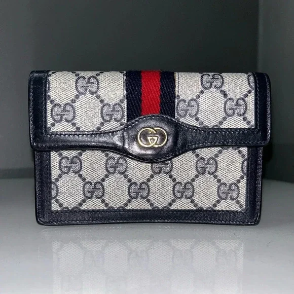 Gucci Web Navy Sherry Line GG Coated Canvas Clutch - Picture 2 of 13